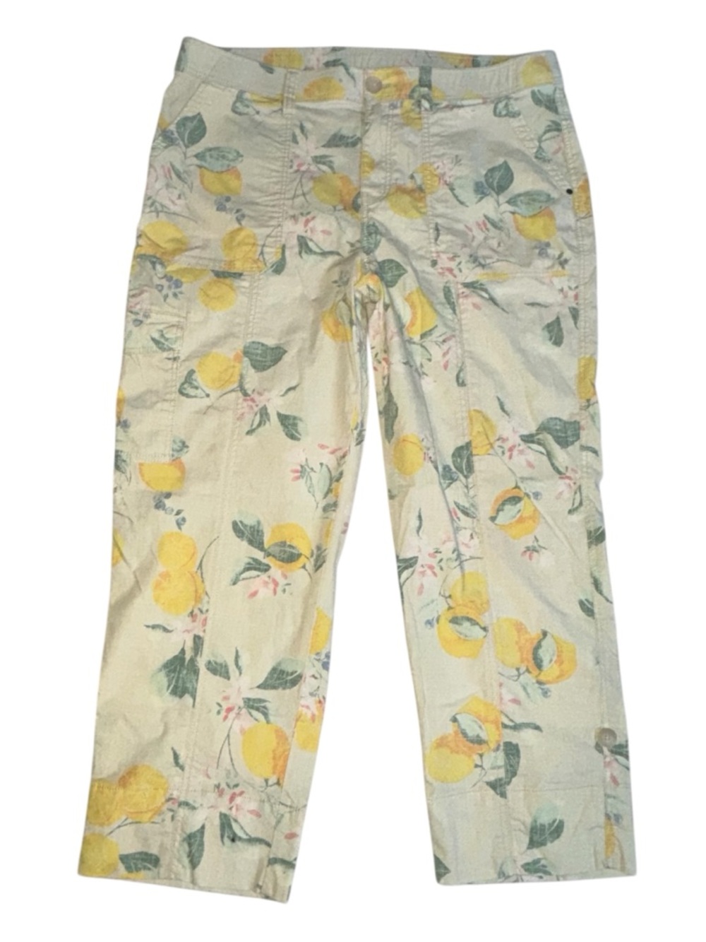 Chico’s Lemon Cropped Pants 1.5 Womens 10 Cutrus Lemony Fun Summer CUTE